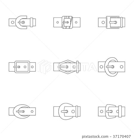 Fashion belt buckle icon set, outline style Fashion belt buckle icon set, outline style 37170407
