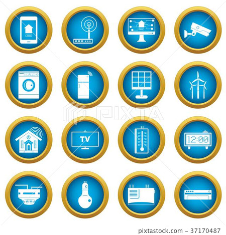 Smart home house icons blue circle set Smart home house icons blue circle set 37170487