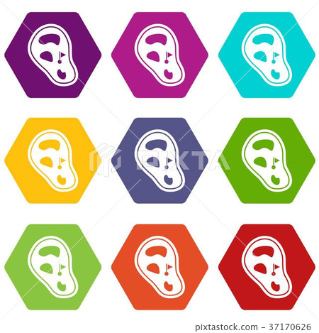 Golf course field icon set color hexahedron Golf course field icon set color hexahedron 37170626
