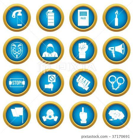 Protest icons blue circle set 37170691