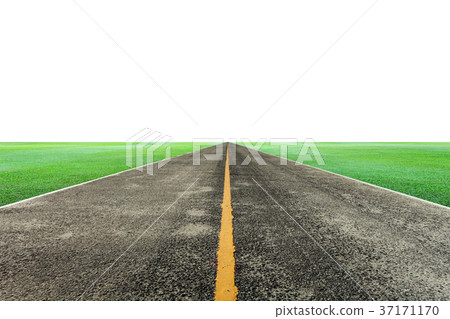 empty asphalt road with green grass on white empty asphalt road with green grass on white 37171170