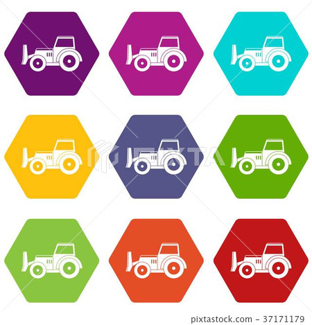 Skid steer loader icon set color hexahedron - Stock Illustration ...
