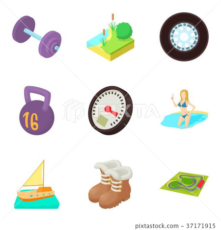 Sailing races icons set, cartoon style Sailing races icons set, cartoon style 37171915