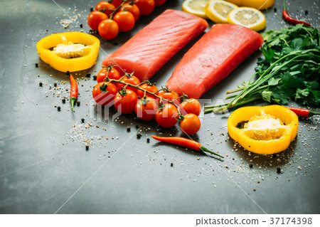 Raw tuna fish fillet meat Raw tuna fish fillet meat 37174398