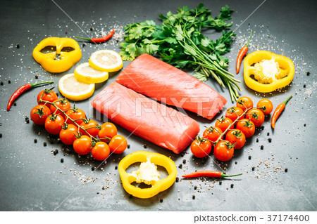 Raw tuna fish fillet meat Raw tuna fish fillet meat 37174400