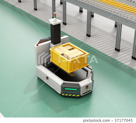 叉車AGV運輸叉車進入工廠。智能工廠的概念 叉車AGV運輸叉車進入工廠。智能工廠的概念 37177045