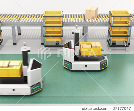 叉車AGV運輸叉車進入工廠。智能工廠的概念 37177047
