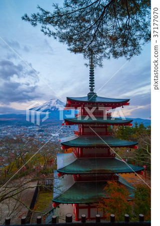 Mt. Fuji with Chureito Pagoda in autumn 37177070