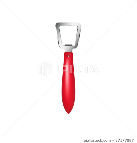 Bottle opener with red handle on white background 37177897