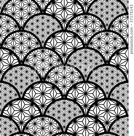 Japanese style background blue sea wave hemp leaves seamless 37178143