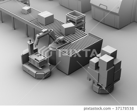 Gray shading image of robot arm and forklift type automatic guided vehicle AGV Gray shading image of robot arm and forklift type automatic guided vehicle AGV 37178538