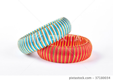 Stylish bracelets on white background. 37180034