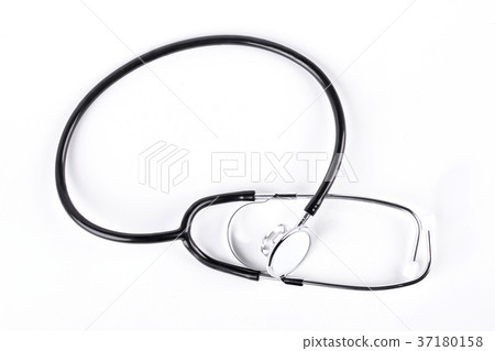 Black stethoscope on white background. 37180158
