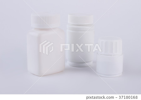 Three blank plastic bottles for medicine. 37180168