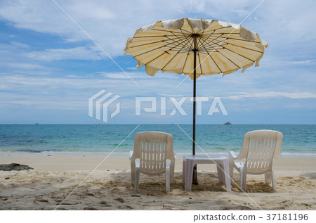 two chair with umbrella on beach two chair with umbrella on beach 37181196