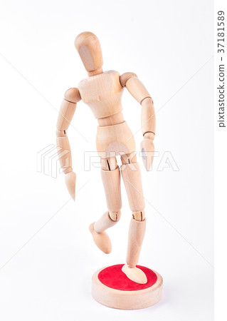 Action of wooden dummy on white background. 37181589