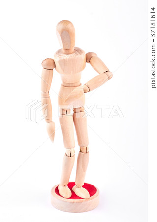 Wooden mannequin having pain in stomach. Wooden mannequin having pain in stomach. 37181614