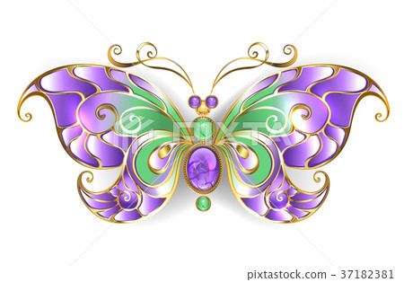 Gold butterfly with amethyst Gold butterfly with amethyst 37182381
