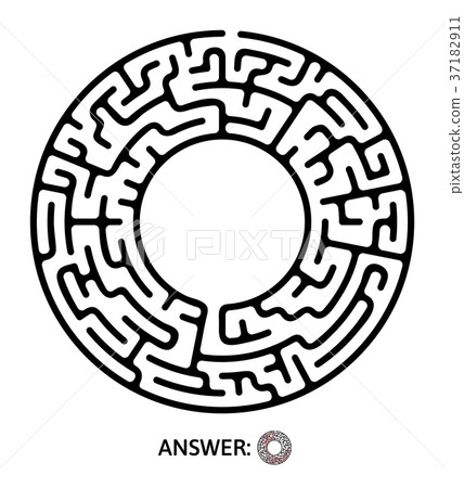 Black round maze. Puzzle game, vector labyrinth - Stock