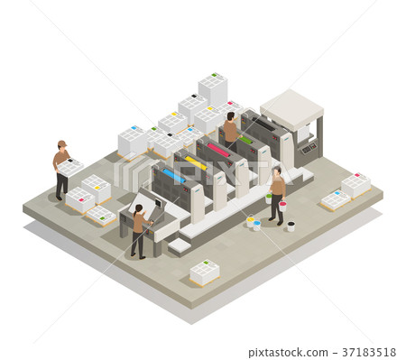 Printing Production Process Isometric Composition Printing Production Process Isometric Composition 37183518
