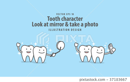 Tooth character Look at mirror & selfie vector Tooth character Look at mirror & selfie vector 37183667