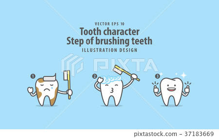 Tooth character Step of brushing teeth vector Tooth character Step of brushing teeth vector 37183669