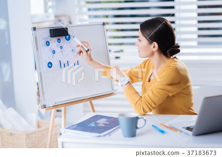 Smart businesswoman looking at the schemes and 37183673
