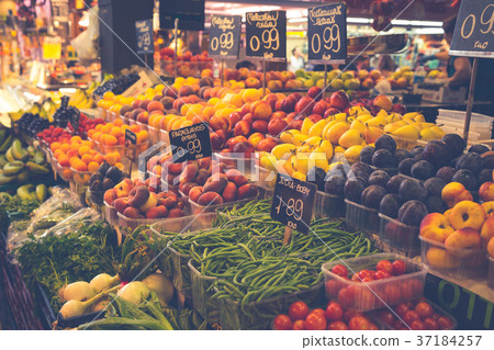 Fruits and vegetables stall in La Boqueria,  37184257