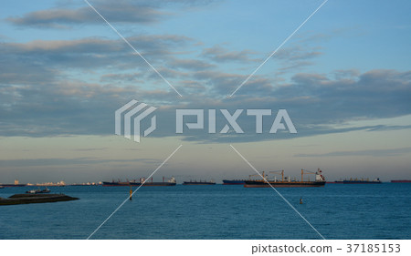 Cargo boats on the sea in Singapore 37185153