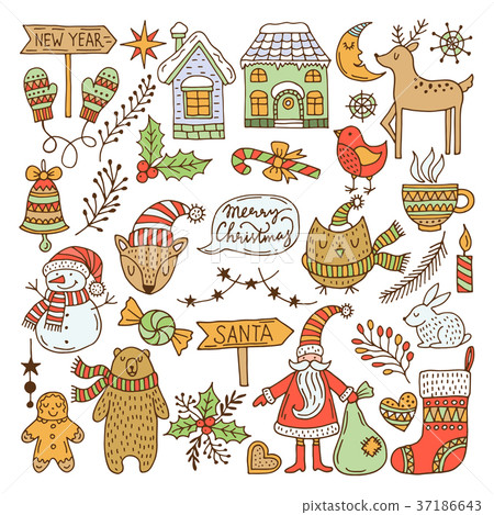 A large set of Christmas doodles. illustration A large set of Christmas doodles. illustration 37186643