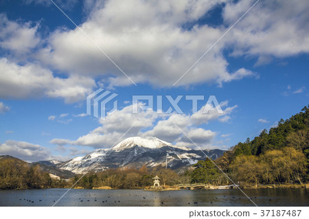 在Shiga冬天的三島池塘和Ibuki山 37187487