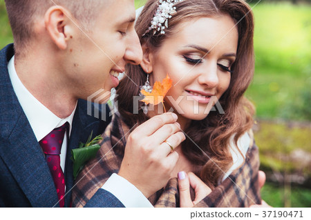 wedding in autumn .Close up portrait of wedding wedding in autumn .Close up portrait of wedding 37190471