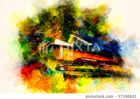 Paint brushes to the painting palette and softly 37190681