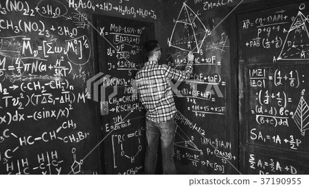 Young scientist man write chock in chemical and 37190955