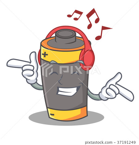 Listening music battery mascot cartoon style 37191249