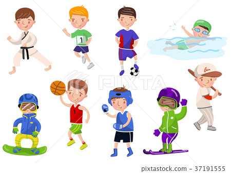 Boys exercising and playing different sports, kids 37191555