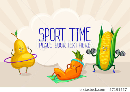 Funny vegetable and fruit characters doing sports Funny vegetable and fruit characters doing sports 37191557