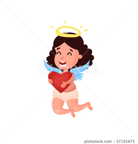 Sweet little brunette angel girl flying with red 37191673