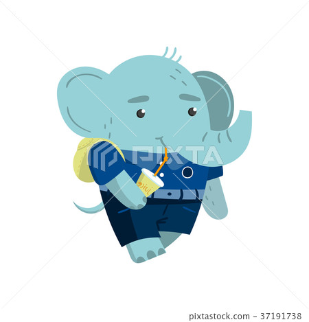 Cute funny little elephant student drinking soda Cute funny little elephant student drinking soda 37191738