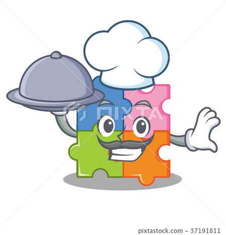 Chef with food puzzle mascot cartoon style 37191811
