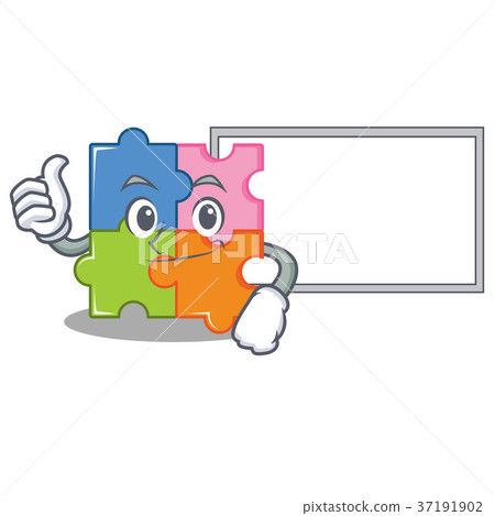 Thumbs up with board puzzle character cartoon Thumbs up with board puzzle character cartoon 37191902