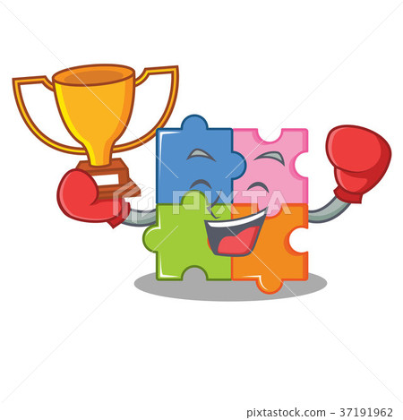 Boxing winner puzzle mascot cartoon style 37191962