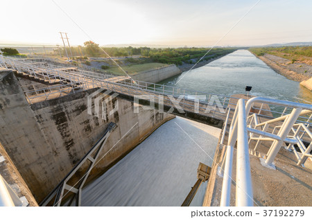 Spillway of Dam gate on morning 37192279