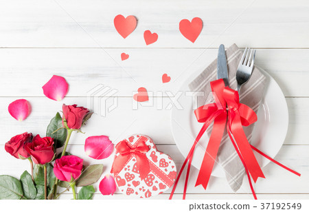 Valentine's day table setting with plate, fork Valentine's day table setting with plate, fork 37192549
