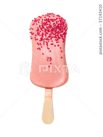Strawberry ice cream in pink glaze and sprinkling Strawberry ice cream in pink glaze and sprinkling 37193410