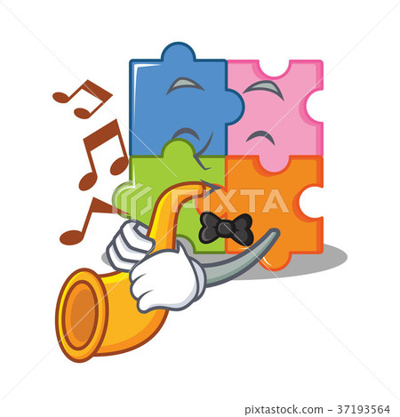 With trumpet puzzle mascot cartoon style 37193564
