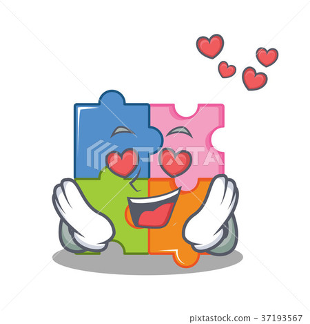 In love puzzle mascot cartoon style In love puzzle mascot cartoon style 37193567