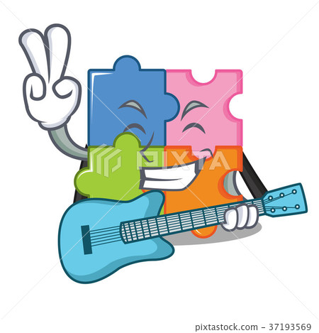 With guitar puzzle mascot cartoon style With guitar puzzle mascot cartoon style 37193569