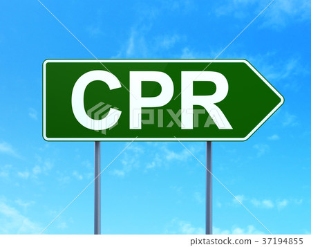 Medicine concept: CPR on road sign background Medicine concept: CPR on road sign background 37194855
