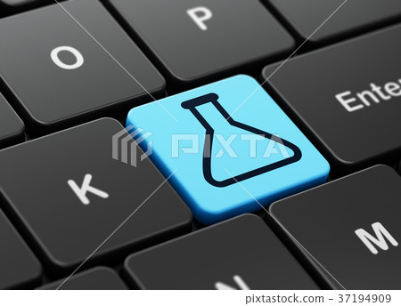 Science concept: Flask on computer keyboard 37194909